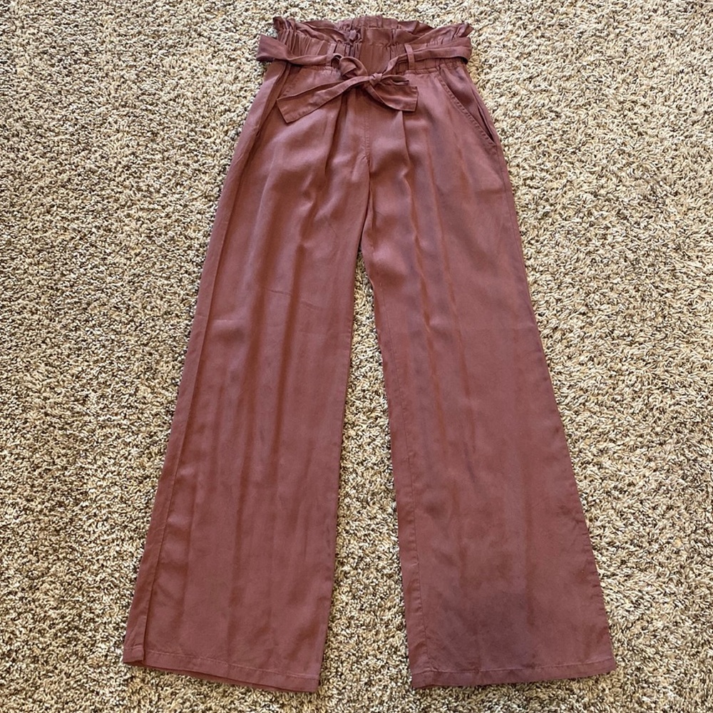 Thread + Supply mauve high waisted paper bag elastic waist pants with belt